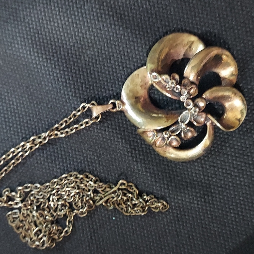 Hannu Ikonen Vintage Finnish Bronze Reindeer Moss brooch Nordic Neckace